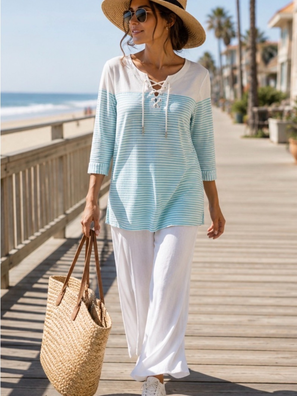 Chico's Coastal Stripe Lace-Up Tunic – Buttery Soft Modal Blend